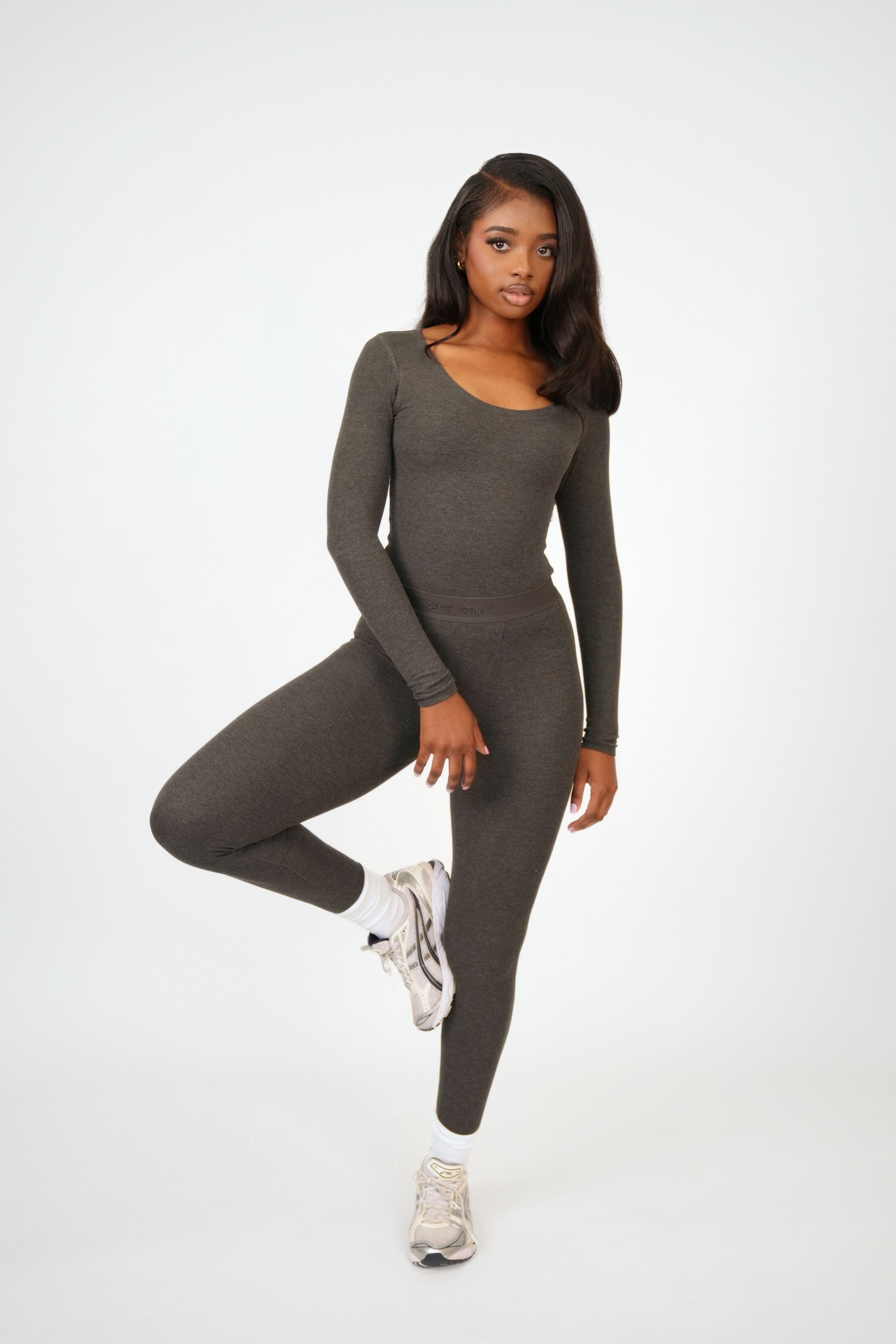 Rib Lounge Leggings - Charcoal