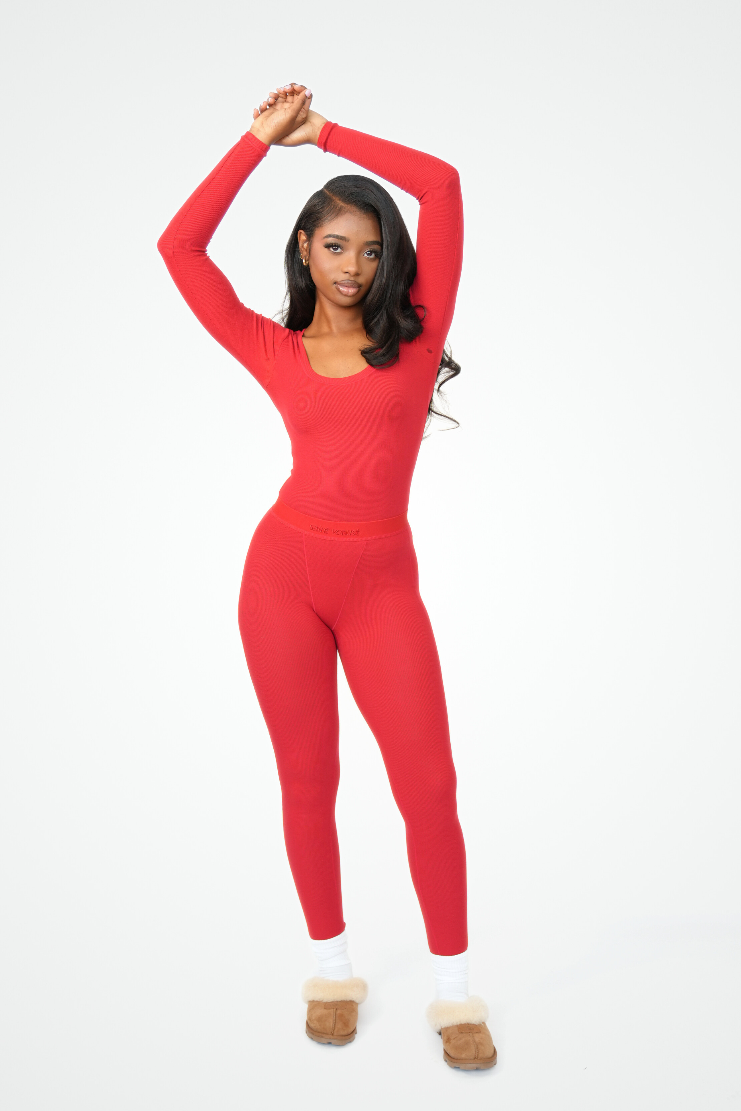 Rib Lounge Leggings - 2 Pack (Scarlet + Cream)