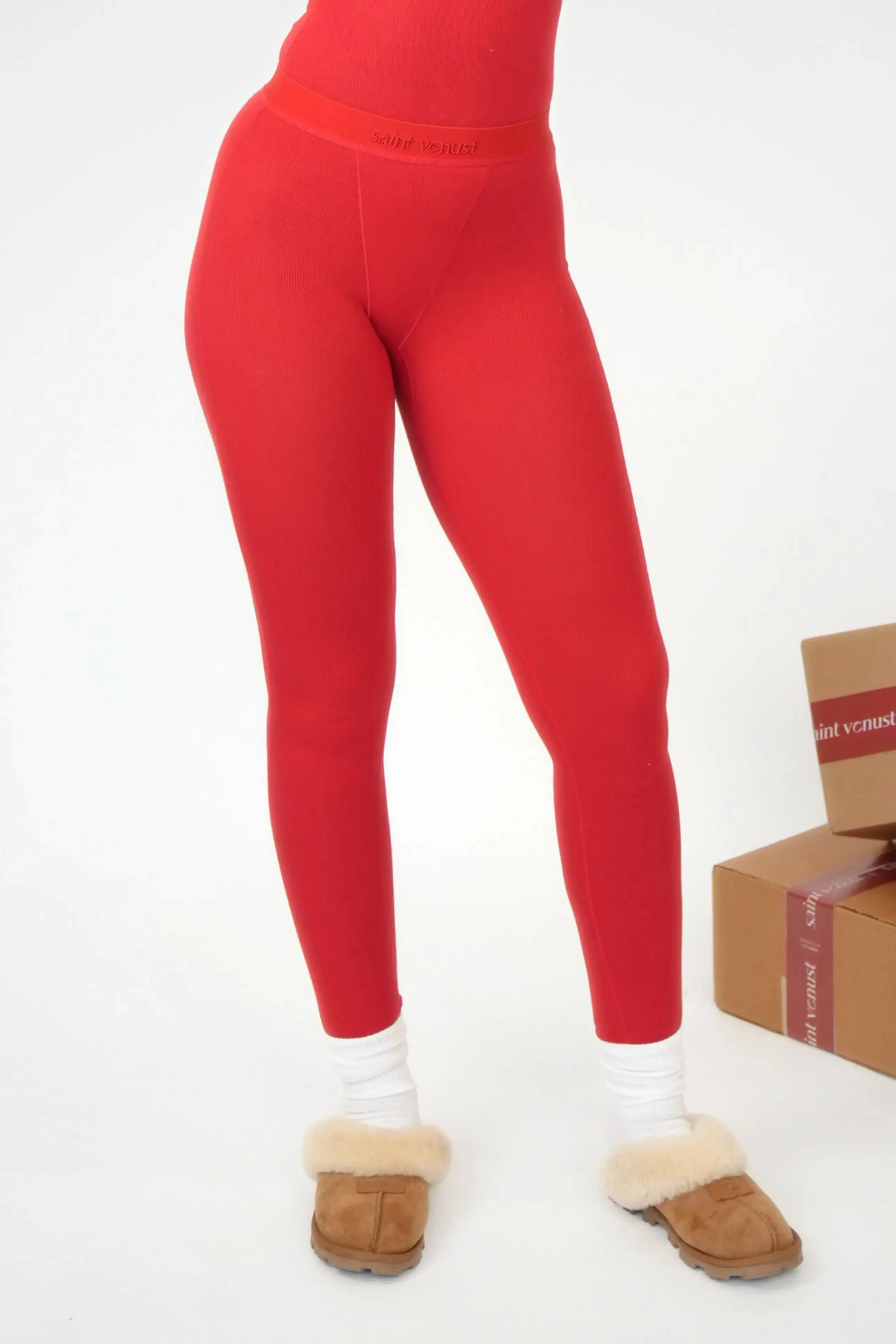 Rib Lounge Leggings - 2 Pack (Scarlet + Cream) SAINT VENUST