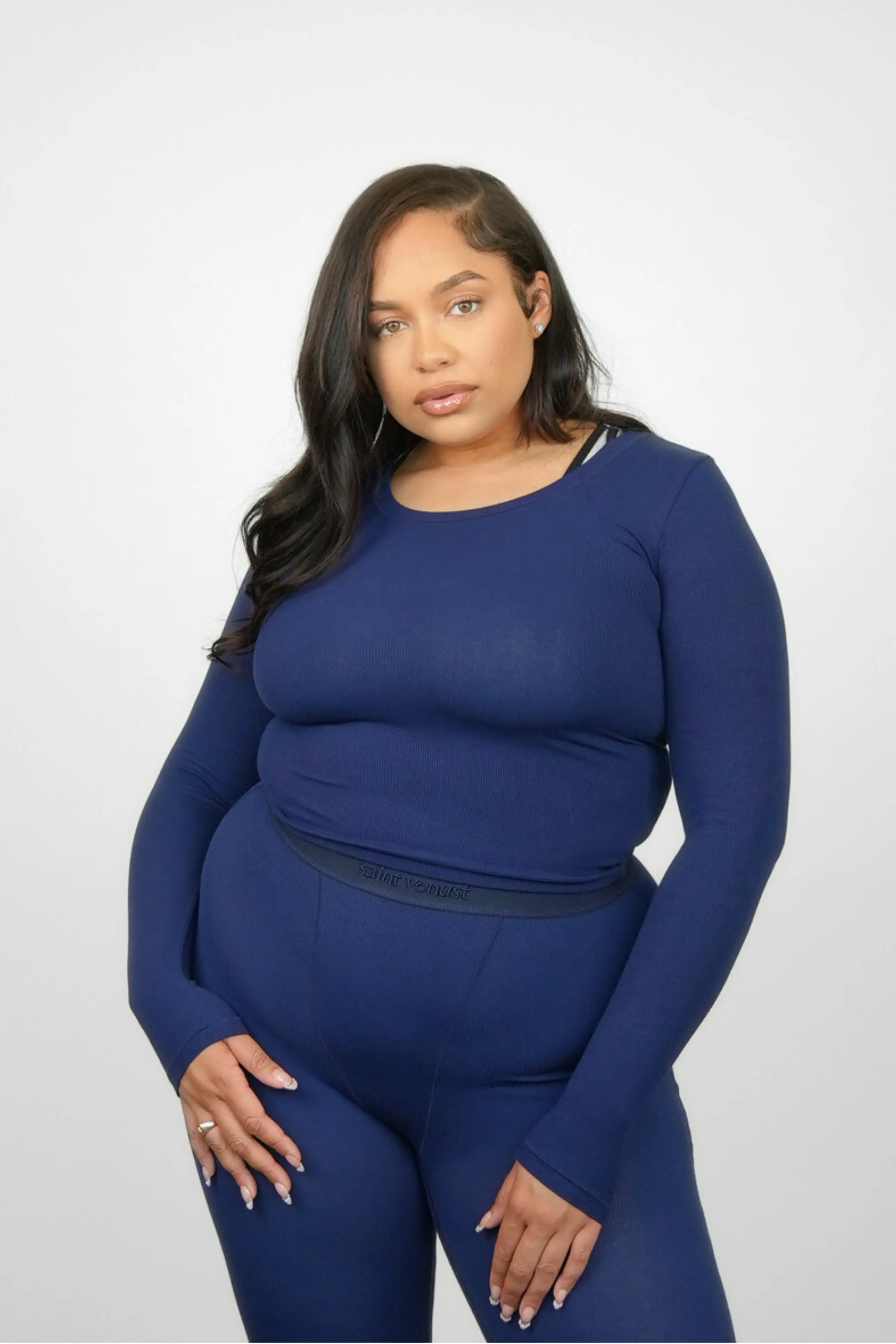 Rib Lounge Long Sleeve - Navy SAINT VENUST
